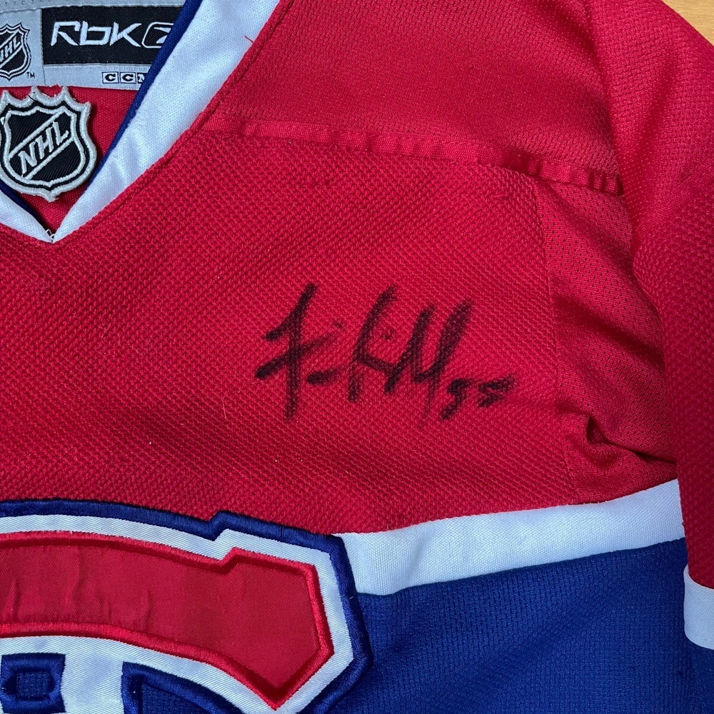 Reebok CCM Montreal Canadiens NHL Youth SM Signed Hockey Jersey Red Blue White - Picture 2 of 7